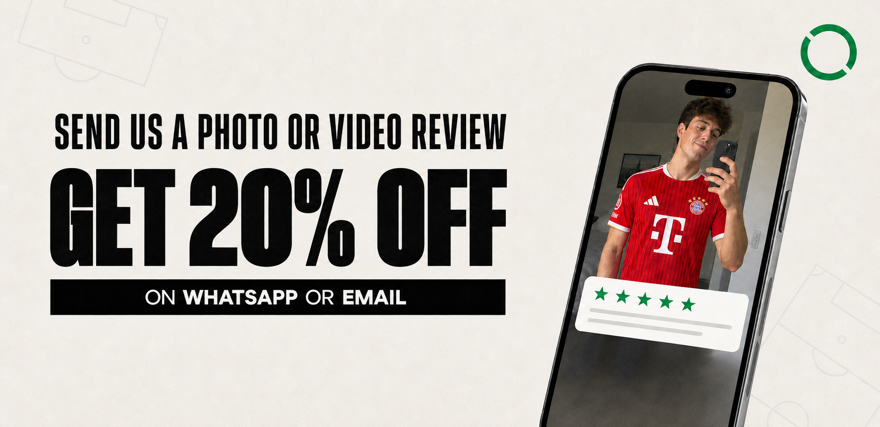 Get 20 percent off for a photo or video review